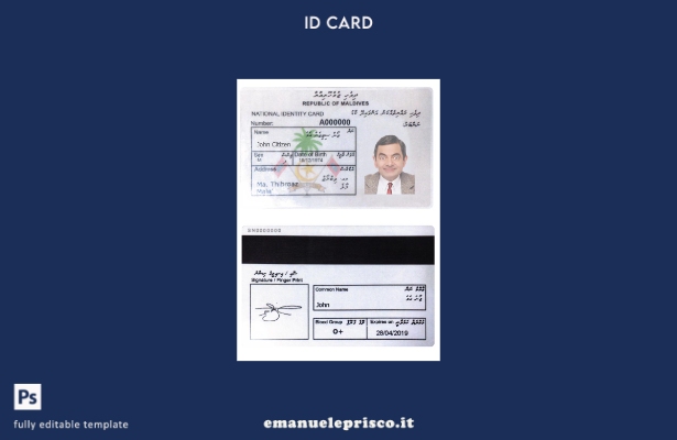 modello di carta d'identità delle Maldive in stile verificato